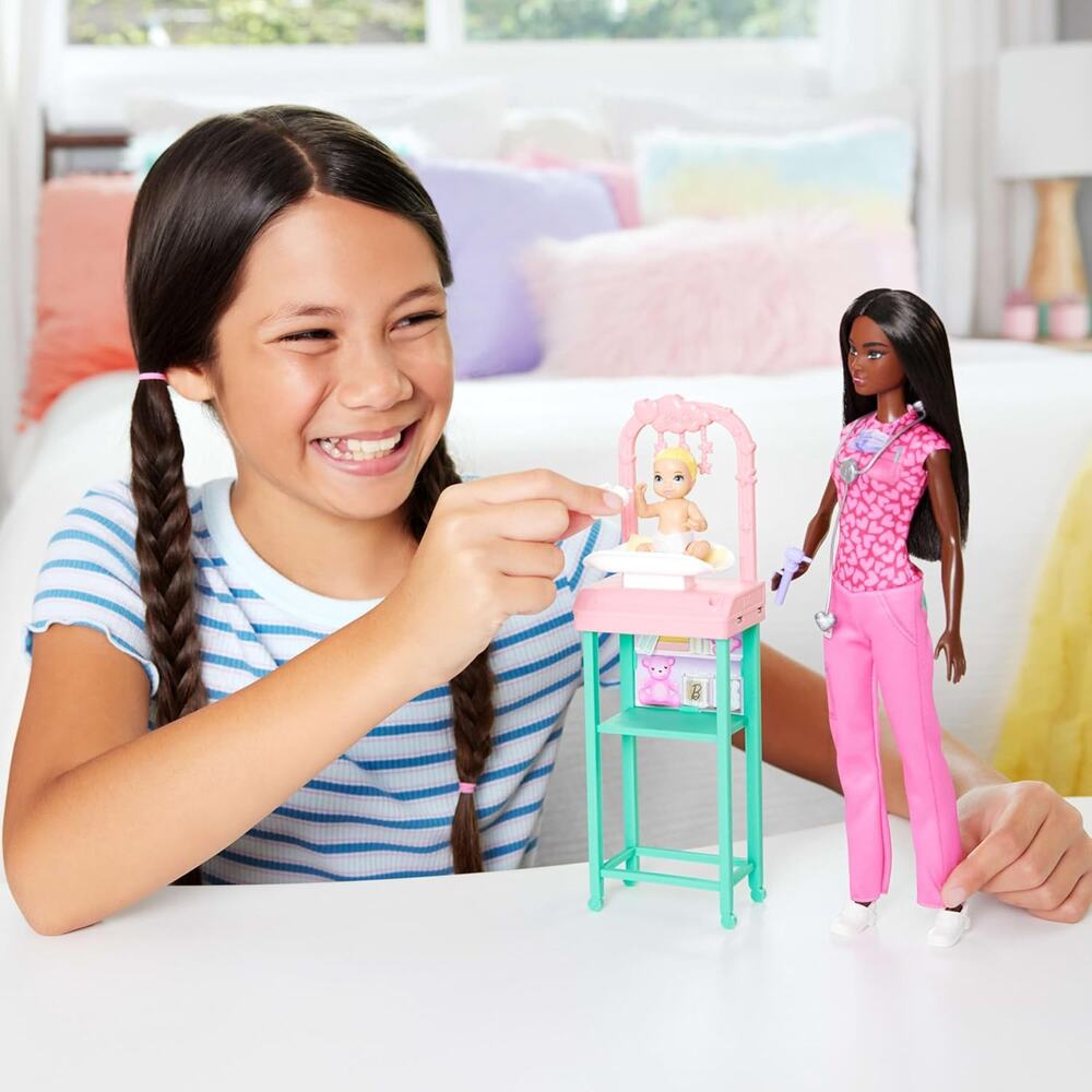 Barbie Baby Doctor Doll with Brunette Fashion Doll 1 Baby Doll Furniture NWT - Picture 4 of 7